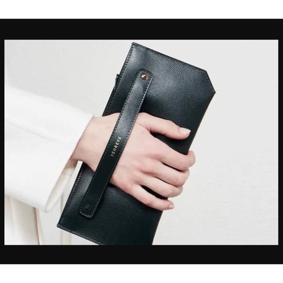 Senreve GRAY Embossed Leather Bracelet Pouch Clutch Grey Womens Size OS - Picture 2 of 11